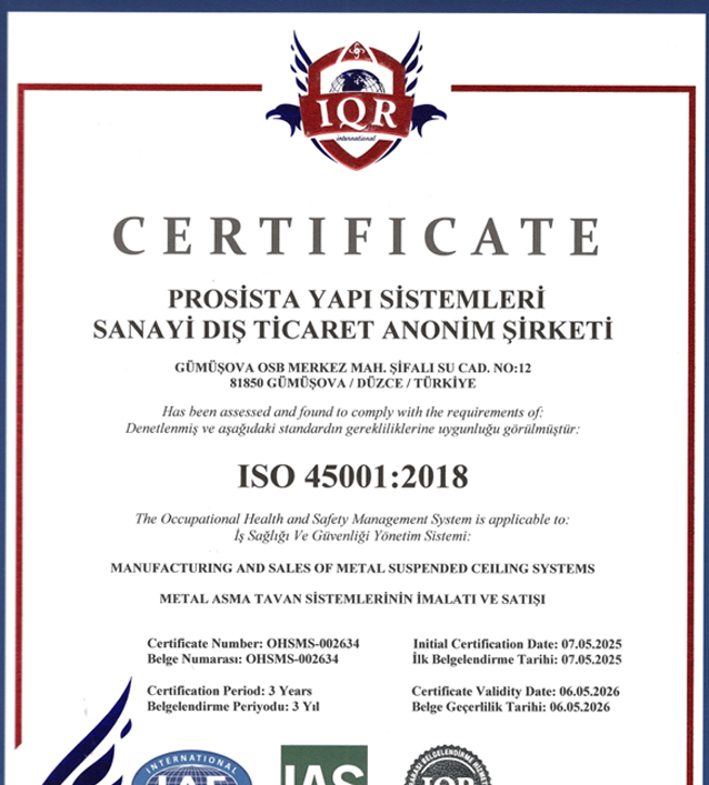 ISO 45001 - 2018 İş Sağlığı ve Güvenliği Yönetim Sistemi Sertifikası TR