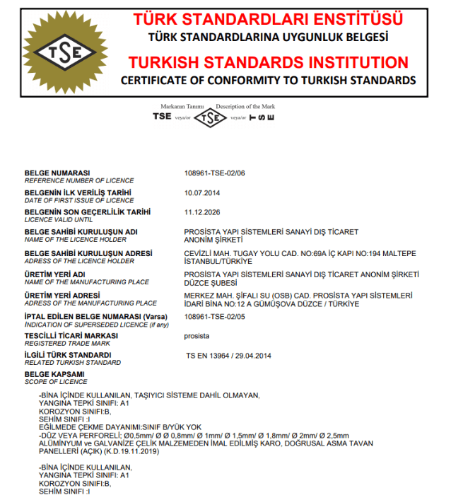 TS EN 13964 Standardı Uygunluk Belgesi